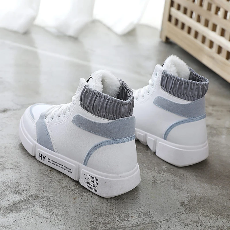 White Shoes Woman Sneakers Platform High Top Sneakers Warm womens Winter Fur Sneakers Female Casual Outdoor Snow Shoes