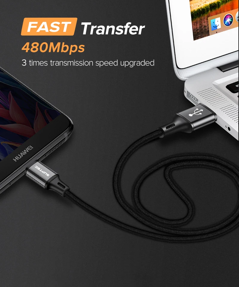 SUPTEC usb type-C кабель для samsung S10 S9 huawei 3A быстрое зарядное устройство данных USB C кабель для Xiaomi Oneplus 6T type-C зарядный шнур
