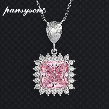 

PANSYSEN Luxury Pink Sapphire Citrine Diamond Pendant Necklaces Pure Silver 925 Fashion Fine Jewelry Wedding Engagement Necklace