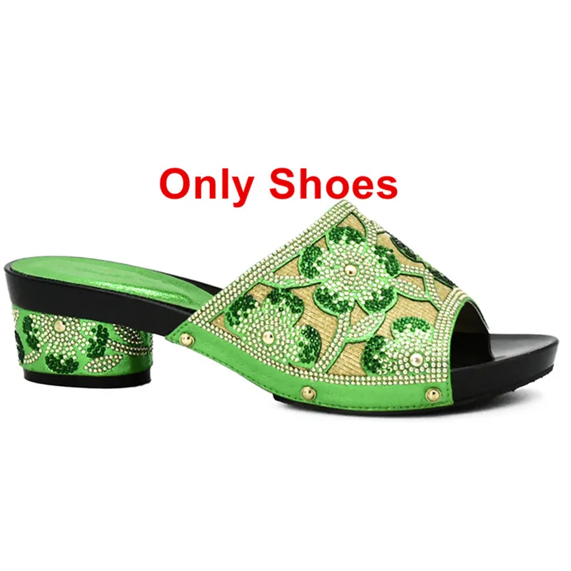 Green Shoes only Новое поступление; распродажа; Женский комплект из обуви и сумки, украшенные стразами; женская обувь с сумочкой в комплекте; обувь без застежки - Цвет: Green Shoes only