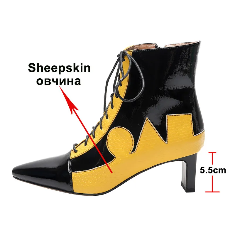 Meotina/ботильоны из овечьей кожи; женские полусапожки из натуральной кожи на толстом высоком каблуке; разноцветные ботинки на молнии; Женская Осенняя обувь; 39