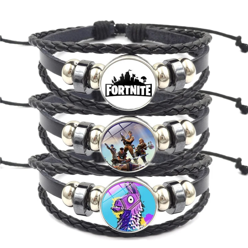Fortnite-pulsera de cuero de moda Vintage para hombre, brazalete con cuentas negras, varias capas, ancho, 2021
