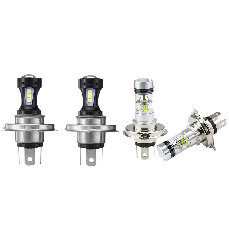 4 Pcs 6000K Headlight : 2 H4 Motorcycle 3030 Led High and Low Beam Bulb &amp Hb2 9003 100W 20 C |