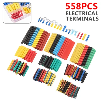 

558pcs Insulated Electrical Wire Terminals Crimp Connector Electrical Wire Butt Terminal Connectors Spade Bullet Ring Fork Set