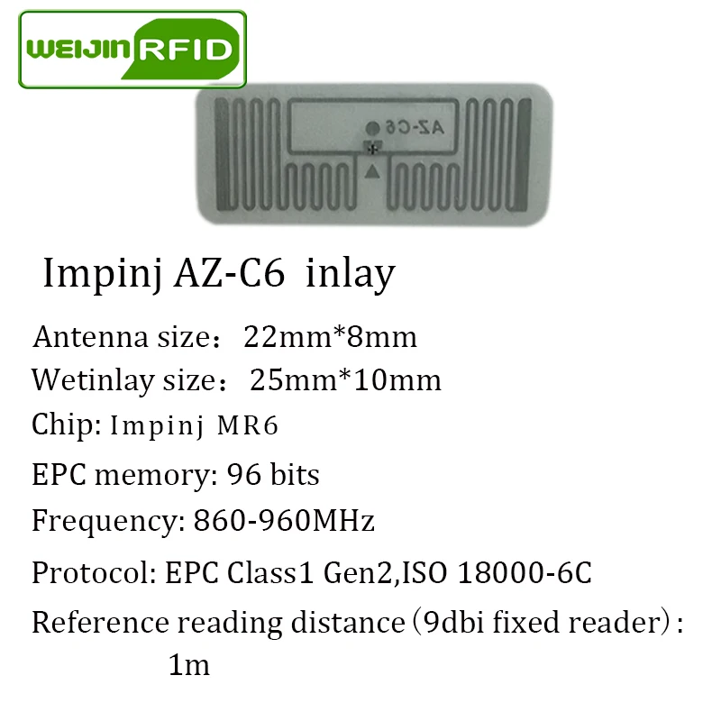 Стикера RFID UHF бирка Impinj MonzaR6 AZ-C6 мокрой инкрустация 915 м 900 868 м 860-960 МГц EPCC1G2 6C Смарт клей пассивный RFID метки RFID этикетка