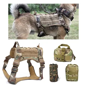 

Military Tactical Dog Harness Tactical Service Dog Harness Large Medium Dog Outdoor Clothing With Pouches Bag Bottle Carrier Bag