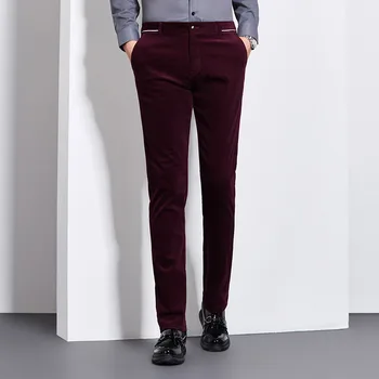 

2019 New Winter Mens Corduroy Pants Business Casual Men Trousers Stretch Khaki Black Long Pants Men High Quality