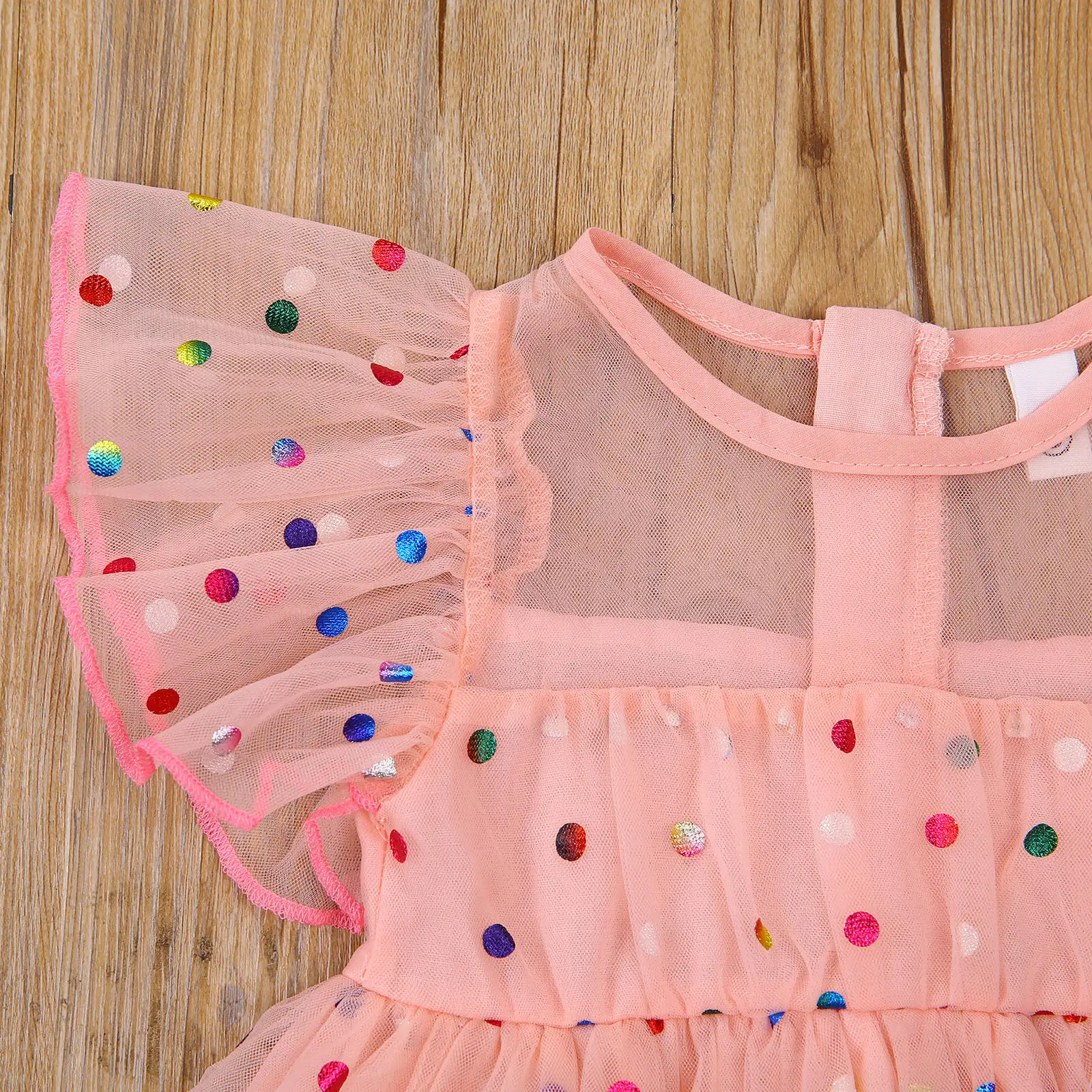 Citgeett Summer Infant Baby Girls Short Sleeves Mesh Dress Colorful Polka Dot Pattern Printing Ruffle Clothing