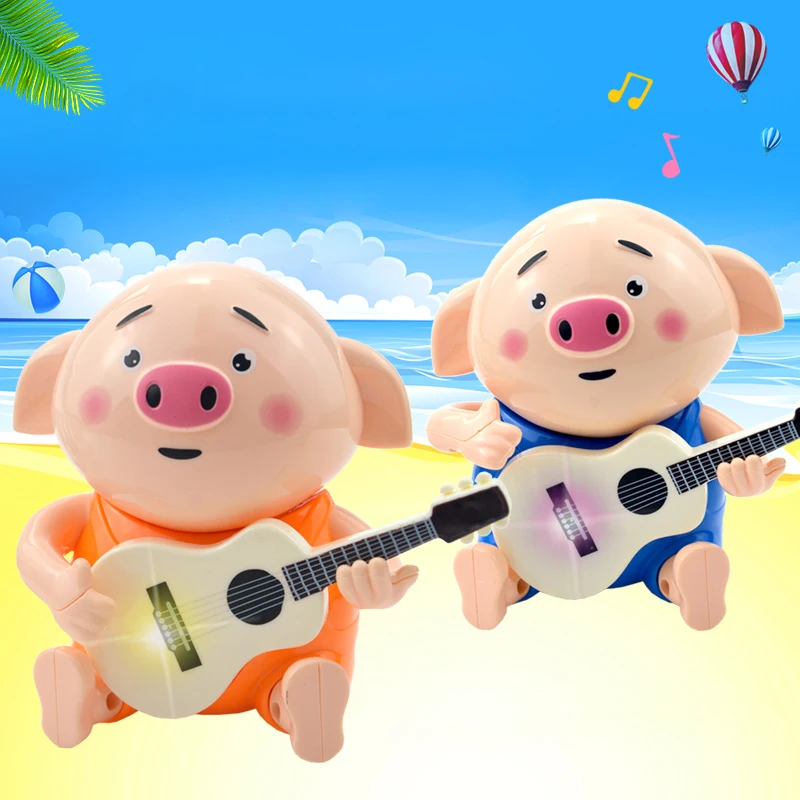 

Baby Electric Toy Baby Playing Guitar Pig Light Music Shaking Head Mini Pets Without Battery