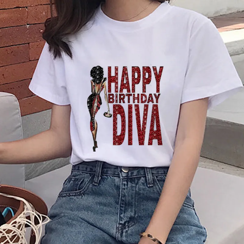 Модная женская футболка с рисунком DIVA на день рождения коротким рукавом для