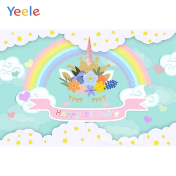 

Lovely Unicorn Star Cloud Rain Bow Baby Shower Birthday Backdrop Photography Custom Photographic Background For Photo Studio