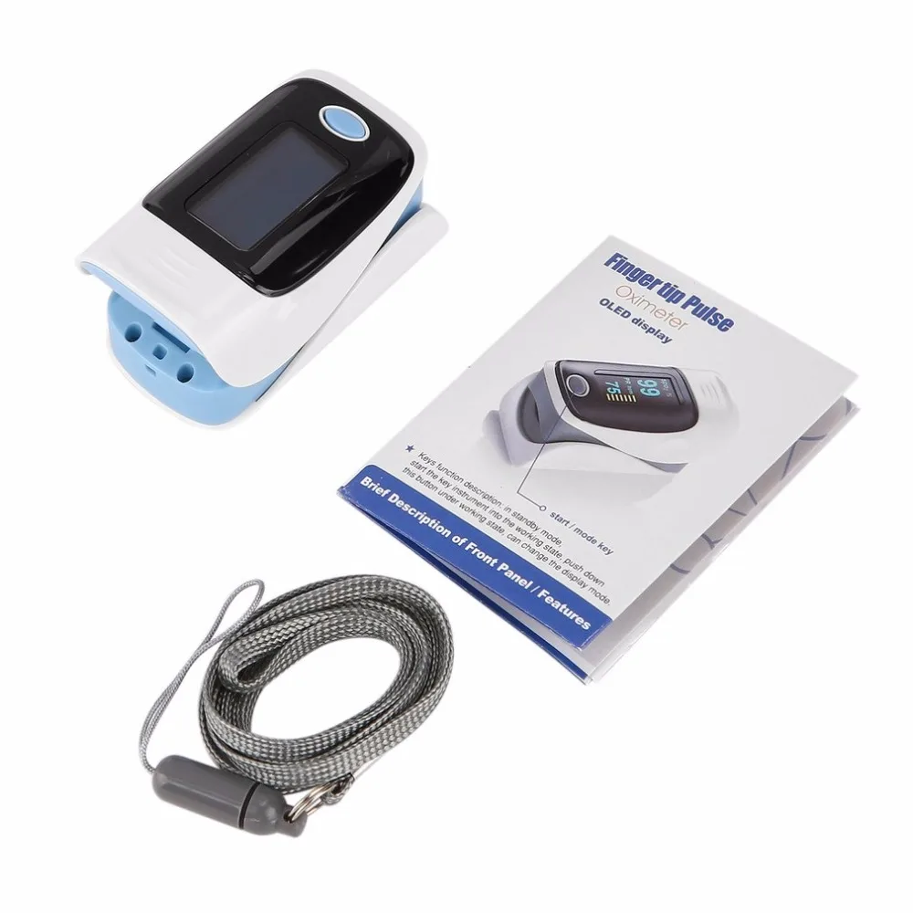 

Portable Finger Tip Pulse Oximeter Two Colors OLED Display Modes Heart Rate Blood Oxygen Saturation Monitor with Lanyard new
