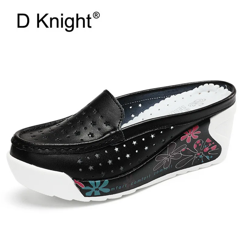 2020 Fashion High Heel Slippers Women Summer Shoes Genuine Leather Cut-outs Platform Ladies Wedges Sandals Flip Flops Slides New | Обувь