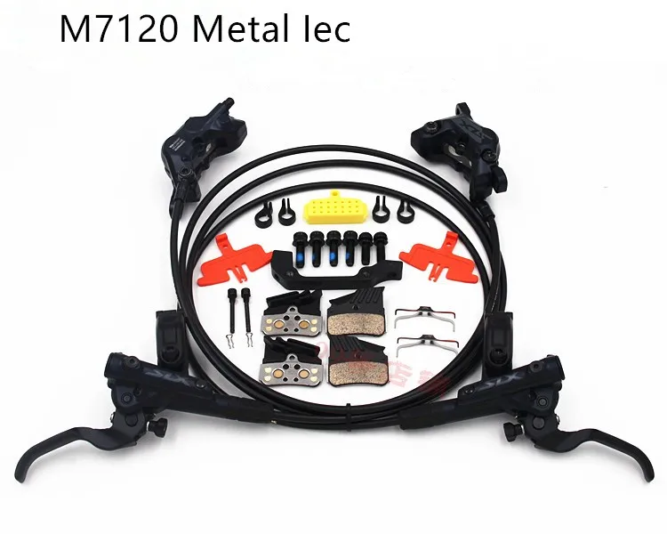Metal Iec pads SLX M7120 гидравлические дисковые тормоза рычаг и 4-поршневой суппорт набор BR-M7120+ BL-M7100 для MTB велосипед масло гидравлические тормоза - Цвет: Metal Iec pads