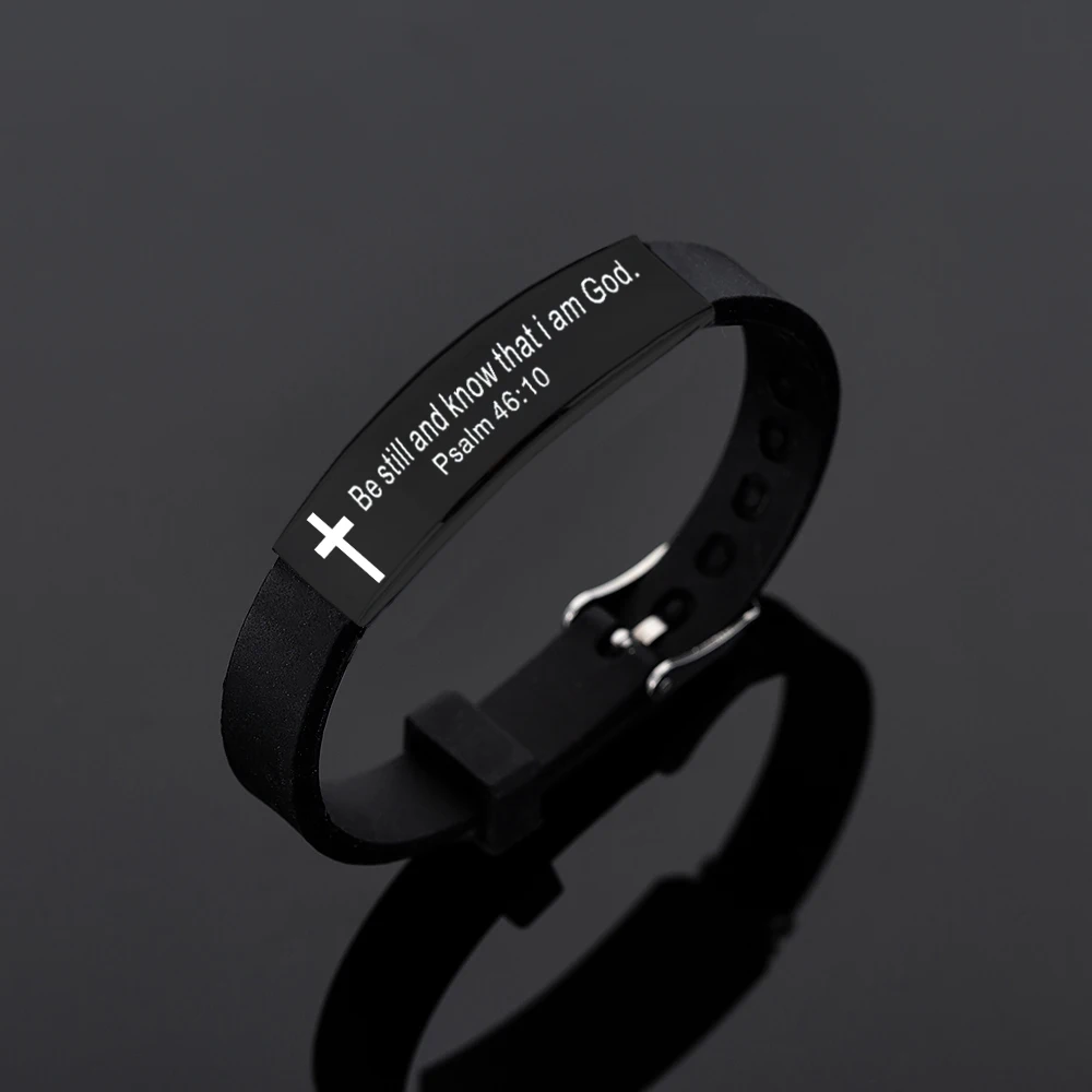 Quote Religious Cross Jesus Scripture Christian Bible Verse Inspirational Faith Silicone Bracelet for Men