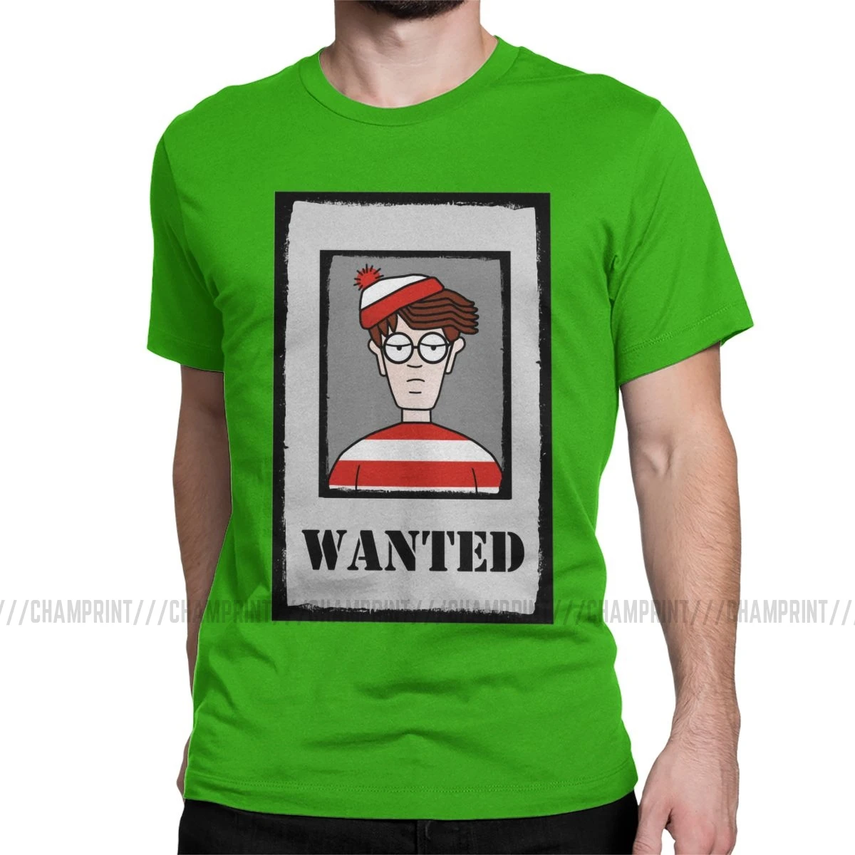 Waldo Wanted футболки для мужчин из чистого хлопка футболка Wheres Wally пародия 90s комикс полосы хотел футболки короткий рукав размера плюс - Цвет: Зеленый