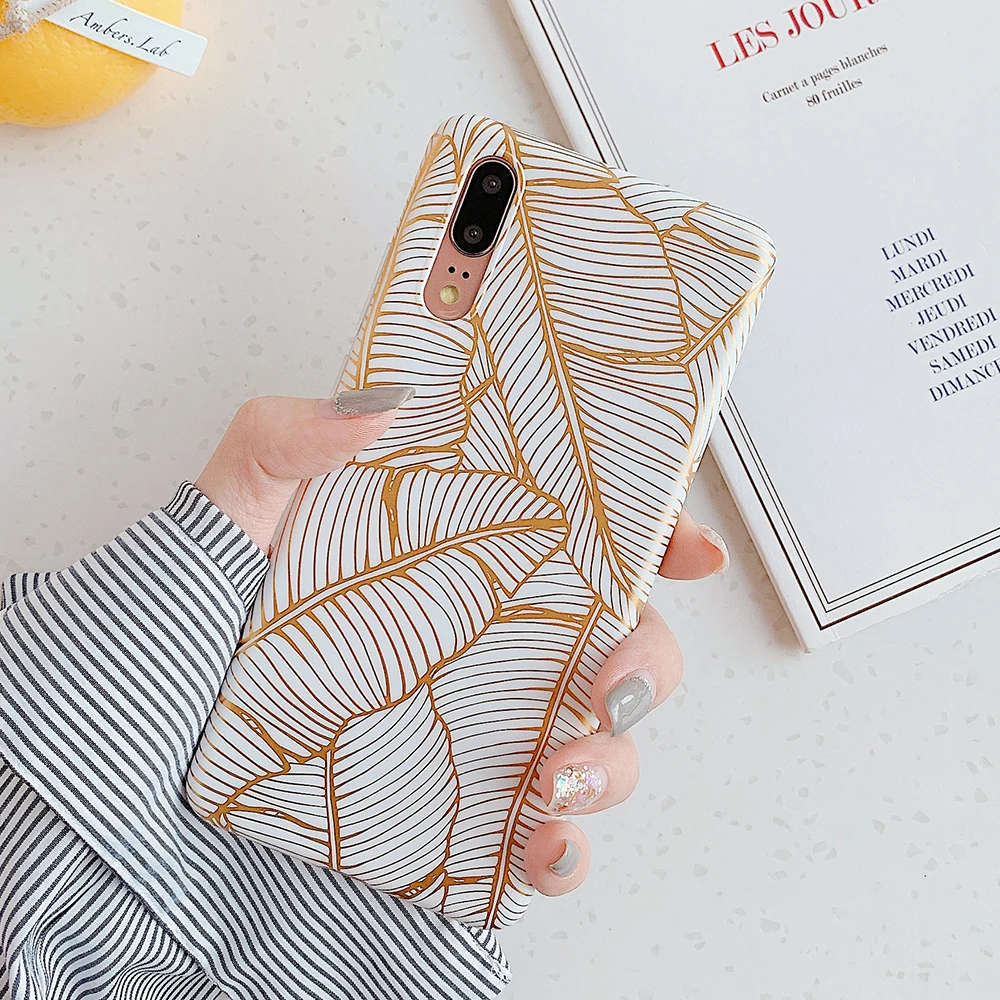 

LOVECOM Electroplated Leaf Phone Case For Huawei P30 P20 Lite Pro Mate 20 Pro Lite Matte Soft IMD Luxury Phone Back Cover Cases
