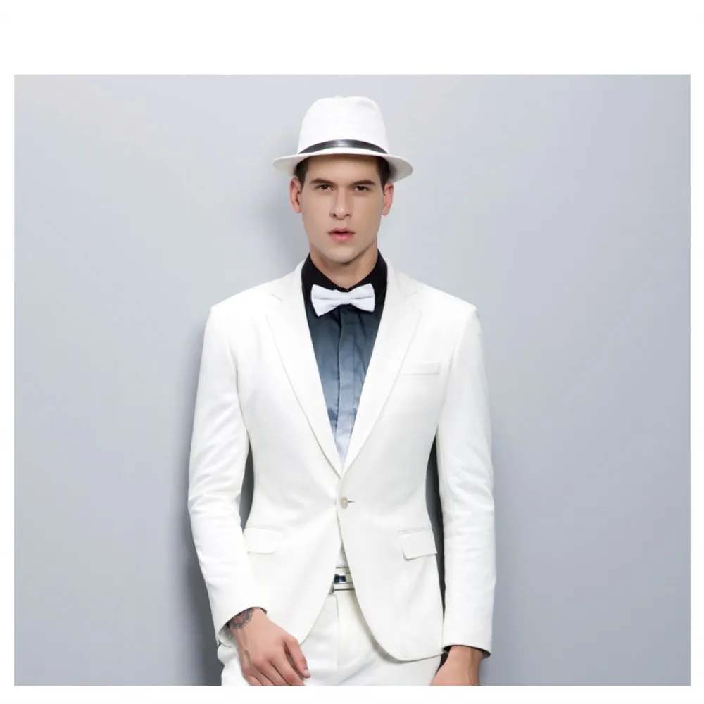 

White Man Suits Notched Lapel One Button tuxedo jacket men suit Groomsman Tuxedos Men Wedding Suits Groom dress wear for wedding