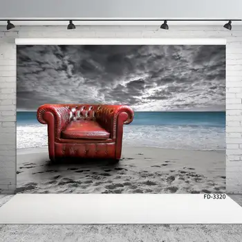 

Chair Beach Red Sofa Dark Clouds Photography Background Decor Baby Shower Children Portrait Backdrop Photocall Photo Studio Prop