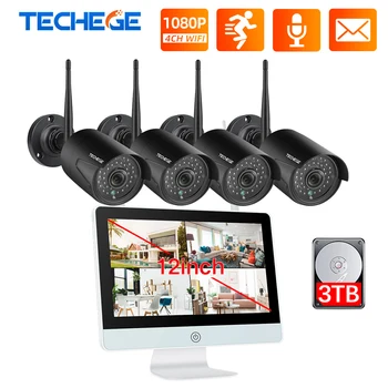 

Techege 8CH 1080P Wireless NVR Kit 12" LCD Monitor 2MP Wifi IP Camera Audio CCTV Camera Home Security System Surveillance Kit