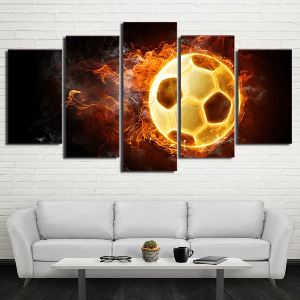 

HD Print Modular Pictures Canvas Painting 5 Pieces Fire And Football Decor Poster Home For Living Room Modern Framework Wall Art