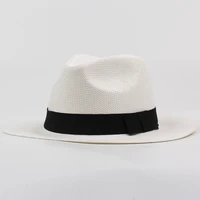 HT3090 New Summer Beach Hat Men Women Black Band Straw Hat Flat Brim Fedoras Panama Hat Male Female Wide Brim Sun Hat Beach Cap 5