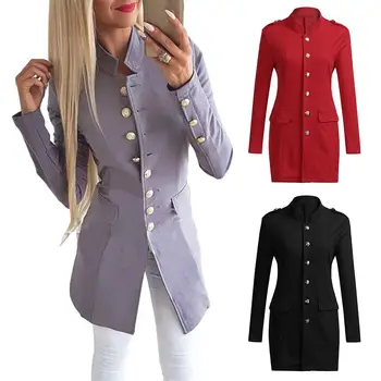 

2019 Fashion Women Office Lady Solid Color Stand Collar Single Breasted Long Sleeve Blazer Coat Fall Coats Female warm coat