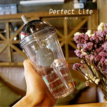 

Plastic Coffee Cups with Lids And Straws For Iced Coffee Juice Bubble Boba Smoothie Soda Cocktail Party and Tea 320ml