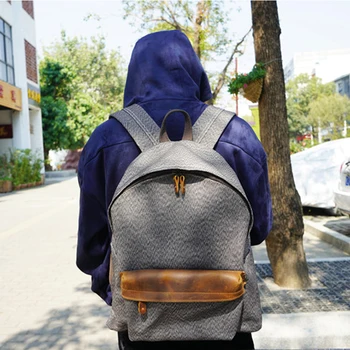

retro men's bag pepper salt canvas wear-resistant school backpack 14 inch laptop backpack