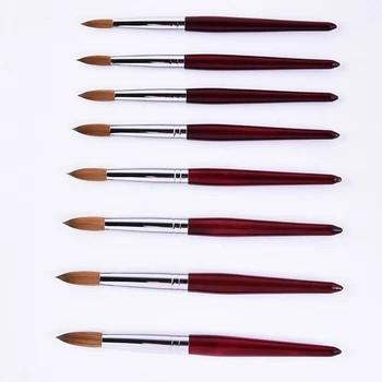 

1Pc Nail Brush Crimped 100% Sable UV Gel Brush Nail Tip Builder Manicure Brush Flat Round Red Wood Nail Brush