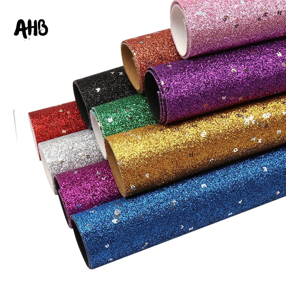 

AHB 22*30cm 1pc Thin Glitter Fabric Sheet In Synthetic Leather Alphabet Sequin DIY Hair Bow Craft Supplies Home Decoration