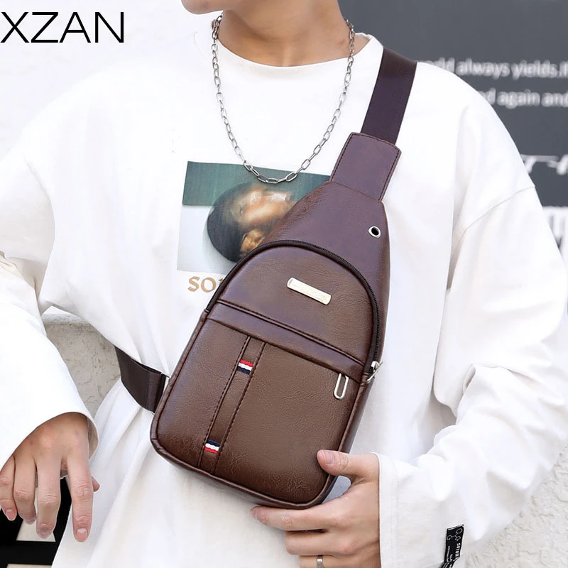  Outdoor Anti-theft Bag Men Chest Pack Short Trip Messenger Bag PU Leather Shoulder Bag Student Chest Pack Hot Sport Bag 