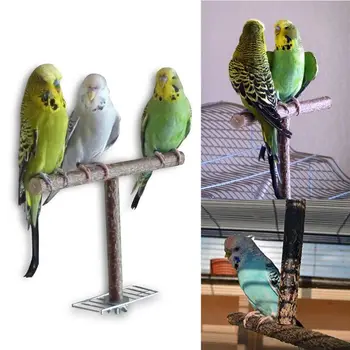 

Bird Parrot Cage Toys Training T Perch Grinding Chewing Parakeet Wood Stand