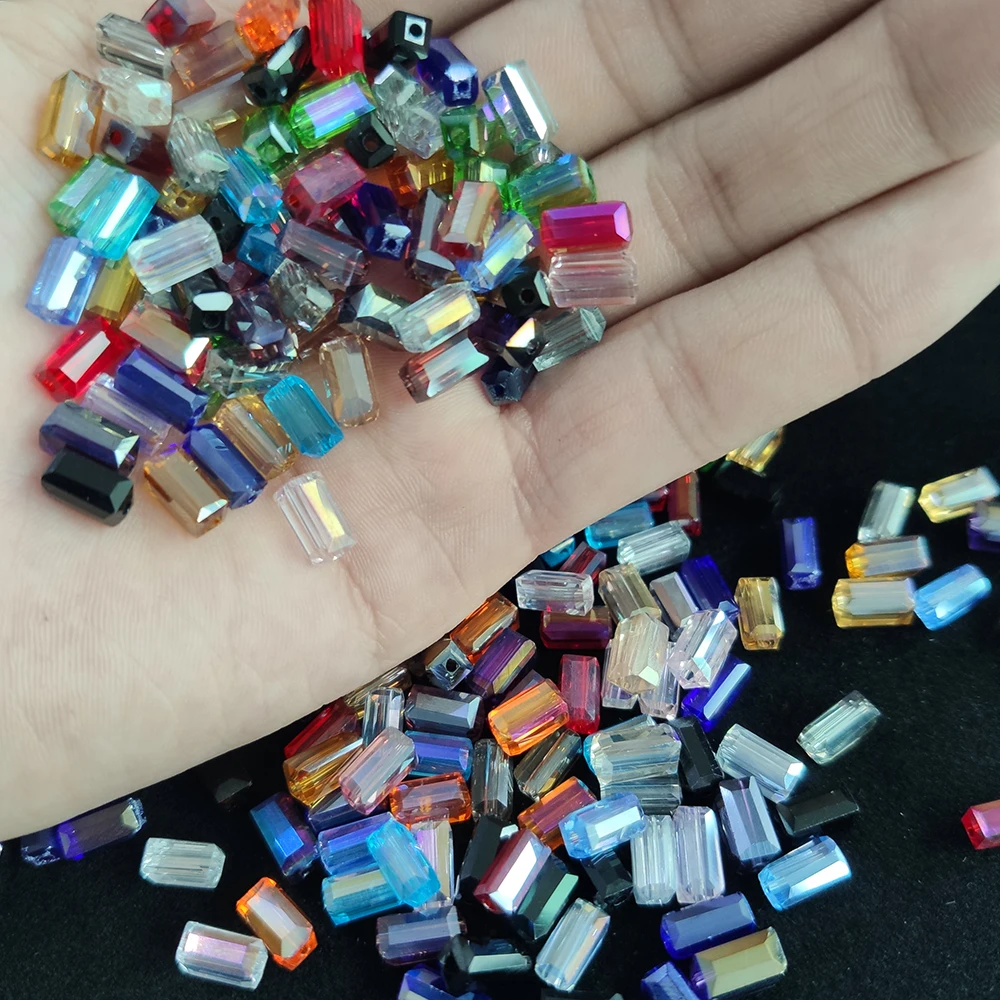 

POOPLE 80PCS 3x6mm Austrian rectangle Crystal Beads Charm square Glass Spacer Loose Beads For Jewelry bracelet Making DIY Perles