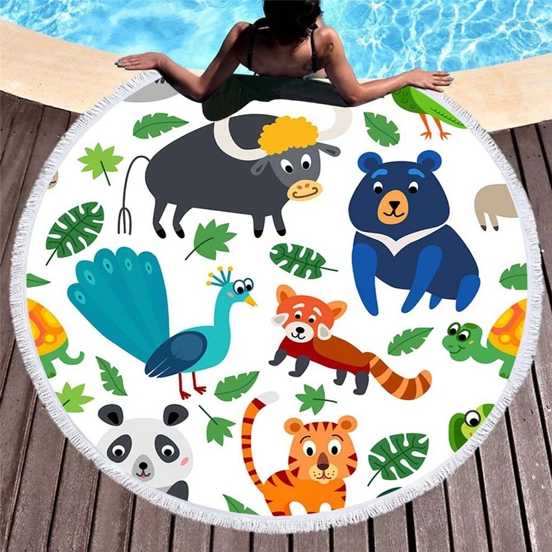 Cartoon-Dinosaur-Printed-Round-Beach-Towel-With-Tassels-Animals-Microfiber-Children-Beach-Towels-Adults-Kids-Room (3)