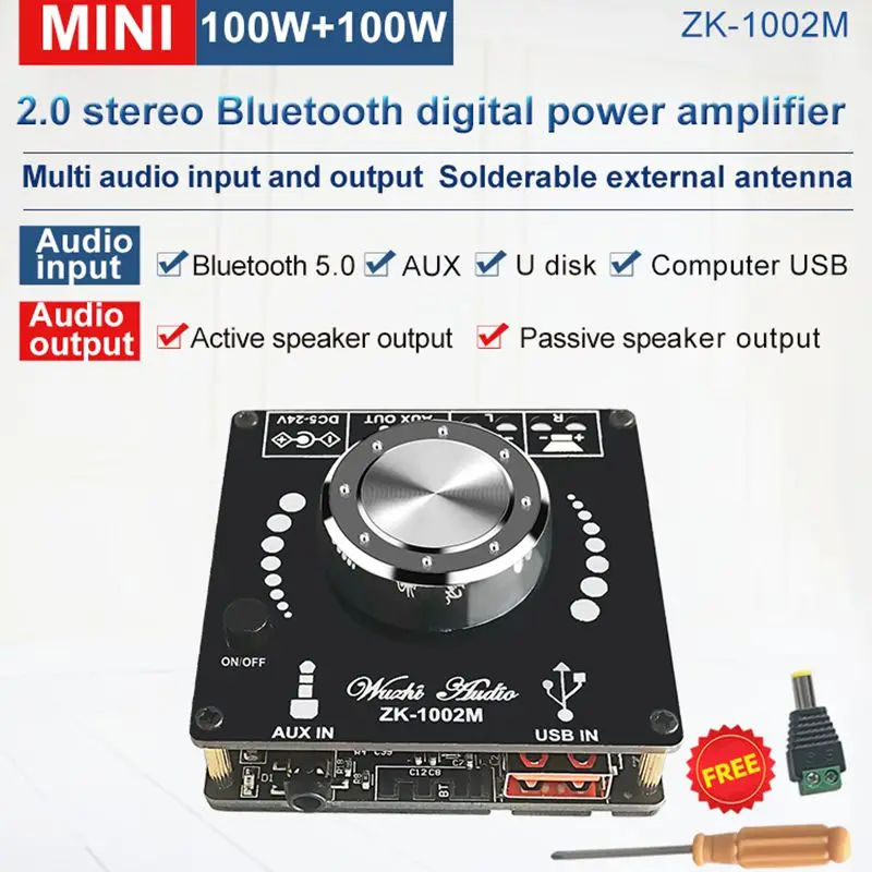 Беспроводной аудио усилитель ZK1002M модуль 100 Вт * 2 Bluetooth-совместимый с 5 0 AUX USB