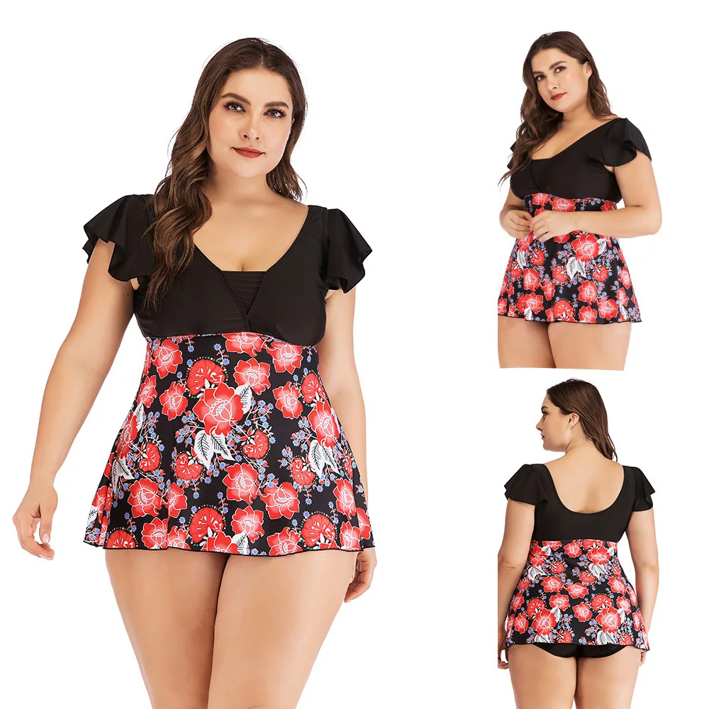 Swimming Skirt Women Plus Size Two Piece Beach Wear Dress 5XL Printing Large Bathing Suit Mujer Verano Sexy Swimsuit Bikini-Girl