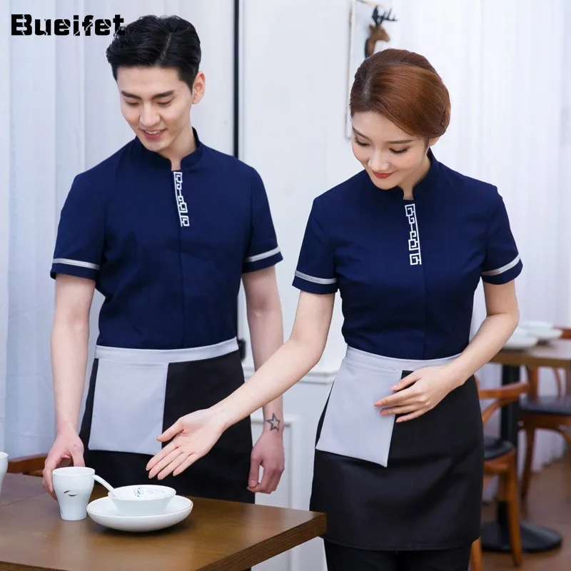 Short Sleeve Waiter Uniforms Hotel Overalls Cafe Hot Pot Restaurant Tops Kitchen Work Wear Food Service Caterers Chef Outfit |