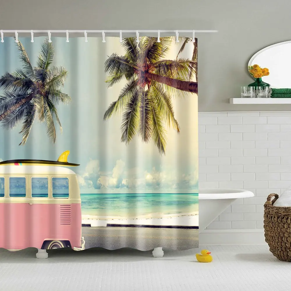 Dafield palmeira cortinas de chuveiro oceano costa