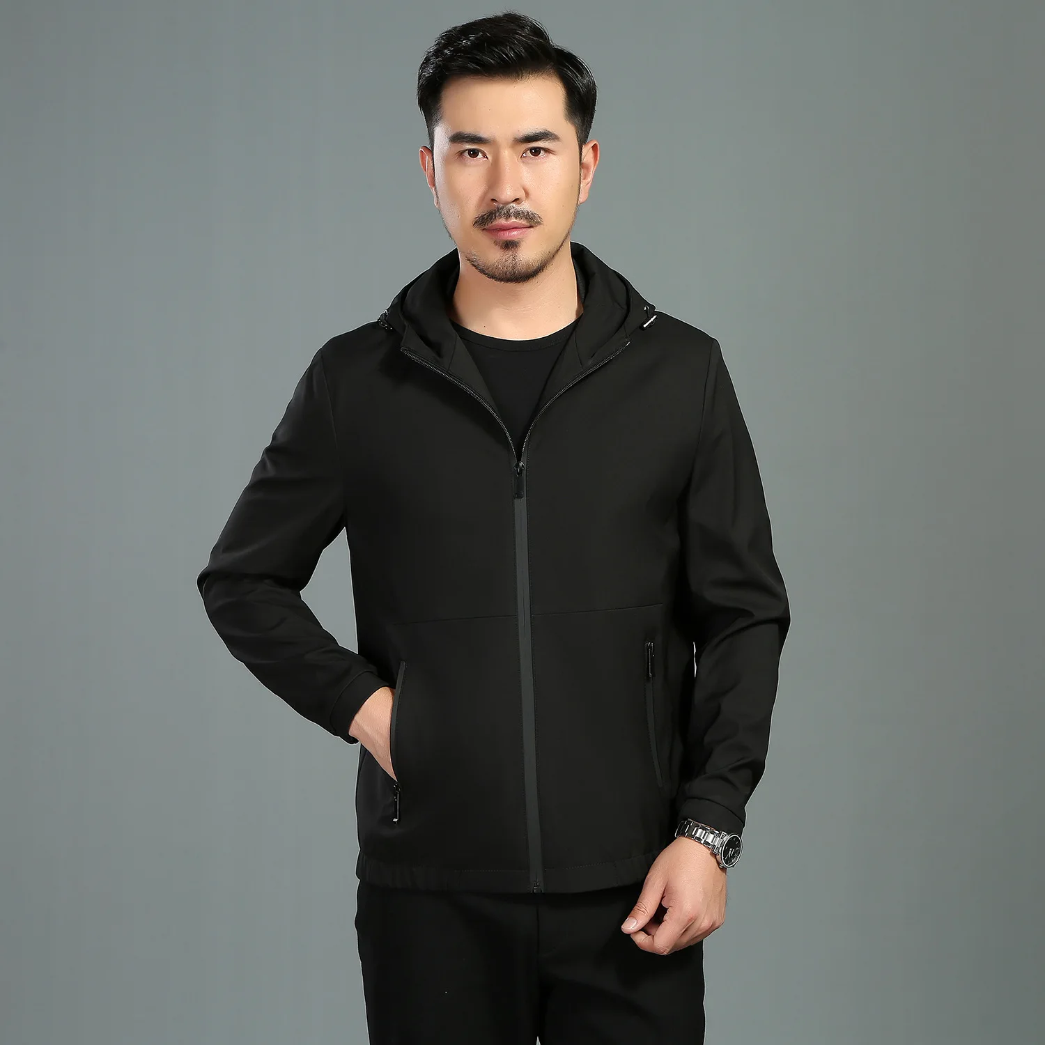 

Fashion MEN'S Wear Hooded Jacket Coat 2020 Spring And Autumn New Products Middle-aged Men Business Casual Solid Color Jacket