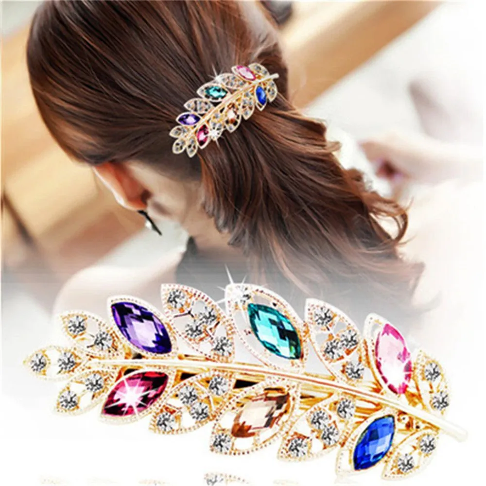 snap hair clips 1 PC Beauty Women Fashion Hair Clip Creative Leaf Crystal Alloy Rhinestone Barrette Hairpin Headband Korean Hair Accessories hair band for ladies