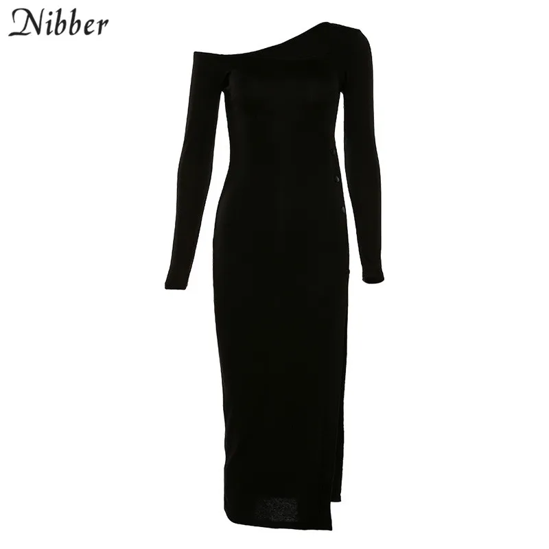 Nibber новые черные сексуальные облегающие длинные платья с открытыми плечами для женщин осенние зимние рождественские платья для вечеринок облегающие платья с длинным рукавом mujer - Цвет: Черный