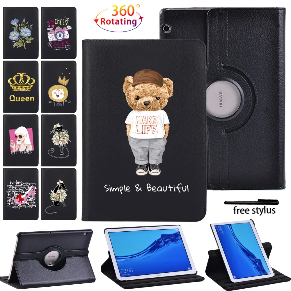 

360 Rotating Tablet Case for Huawei MediaPad T5 10 10.1/T3 10 9.6" Anti-Drop Bracket Leather Cover Case + Stylus