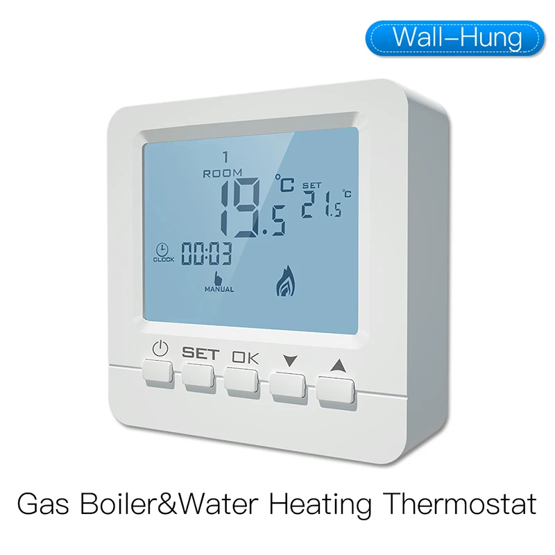 

LCD 5A Wall-Hung Gas Boiler Heating Temperature Programmable Thermostat Battery Powered Thermoregulator with backlight