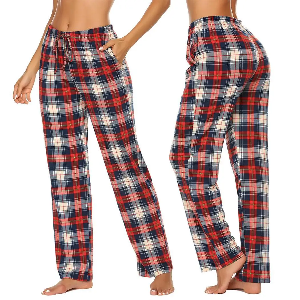 

Women Casual Plaid Pajama Pants Elastic None Waist Sleep Medium Loose Bottom Autumn Ankle Length Casual, Home