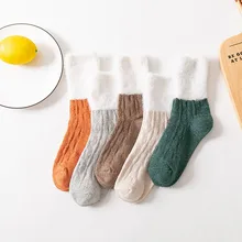 1 пара, корейский стиль, забавные трендовые женские носки в стиле Харадзюку, одноцветные лоскутные модные однотонные толстые шерстяные носки, ворсовые Носки