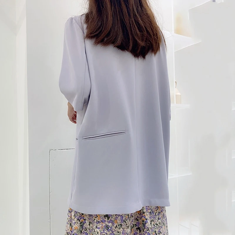 QOERLIN 2021 Women Summer Vintage Double Breasted Solid Blazers And Jackets Fashion Turn-down Collar Slim Female Blazer Coat