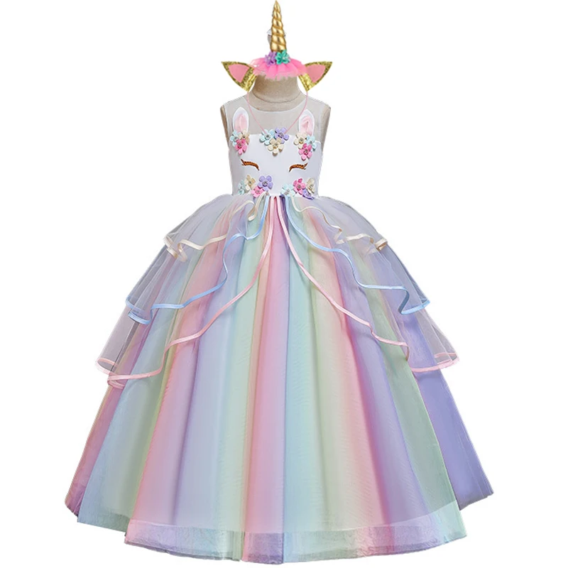 Сетчатое Радужное платье принцессы для девочек; вечерние платья для маленьких девочек на День рождения; вечерние платья; длинное цветное платье для девочек; платье для выпускного вечера - Цвет: as picture