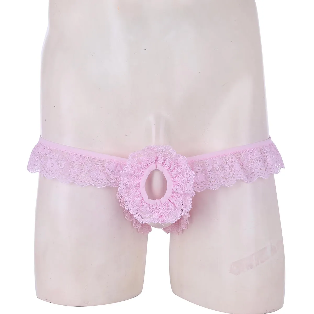 Mens Underwear Lace Lingerie Frilly Sissy Panties Crotchless Briefs Open Butt Erotic Gay