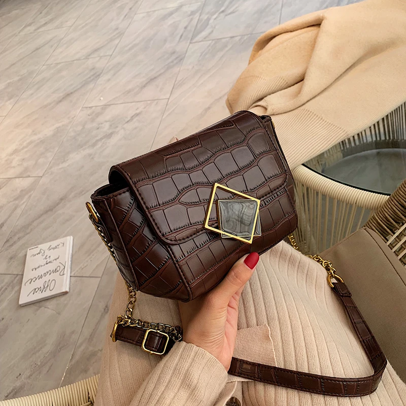 

Textured Stone Pattern Lady Flap Bag New Shoulder Chain Slanting Small Square Bag Luxury Handbag Women Bag Designer Louis Brand